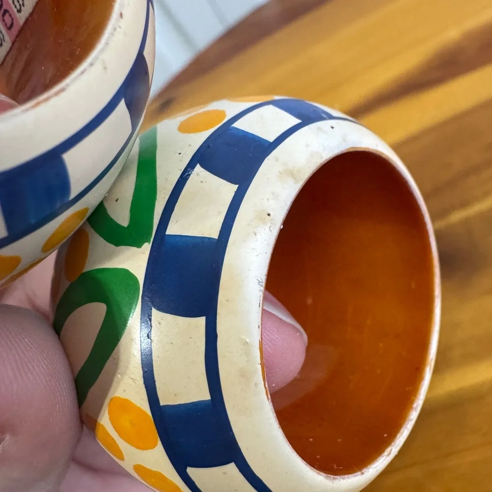 Vintage hand‎ painted floral wooden napkin rings set of 2